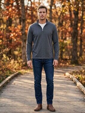Faherty Quarter Zip Pullover Men's Gray Size Large